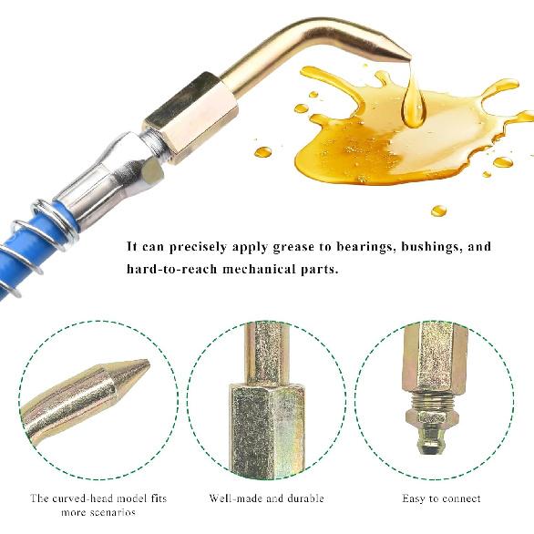 5 PCS Grease Gun Needle Tips, Grease Gun Accessory Kit Includes 1 Straight & Bent Nozzle, 3 Needle Tips, Grease Injector Fitting Tool for Ball Joints
