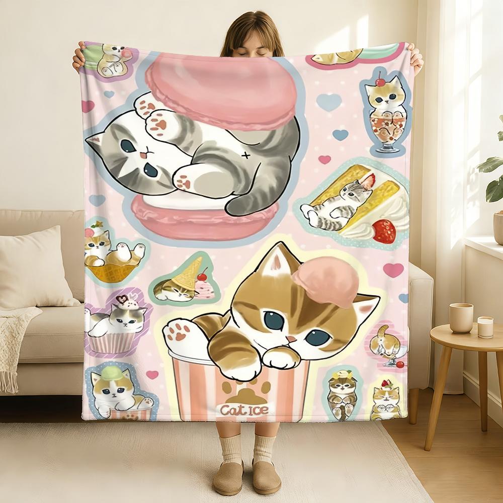 Kreskówkowy Uroczy Kot M MoFusand Koc Miękki i Przyjazny dla Skóry Na Kanapę Łóżko Do Drzemki Narzuta Na Kołdrę Na Cały Rok Kołdra
