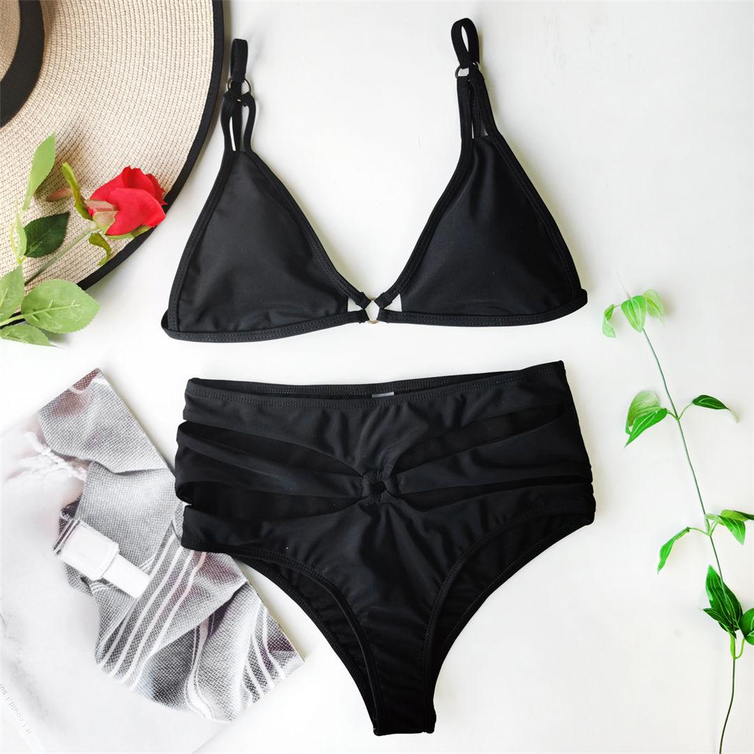 

мода сексуальный вырез с подкладкой и высокой талией бикини женский купальник женский купальник из двух частей бикини комплект купальный костюм купальный костюм женский купальник S чёрный