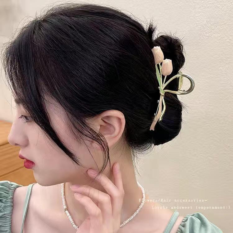 Elegant Tulip & Lily Hair Clip - Large Fairy Claw for Stylish Back-of-Head Design