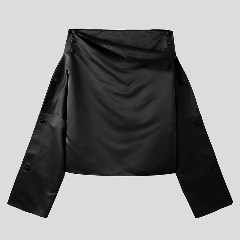 

INCERUN Мужские атласные рубашки с открытыми плечами на пуговицах, с длинным рукавом, однотонные топы