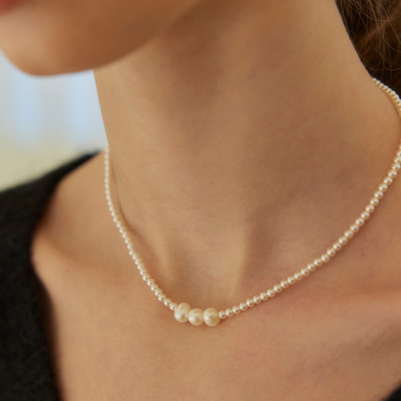 Murmur [925silver]Third Point Pearl Necklace