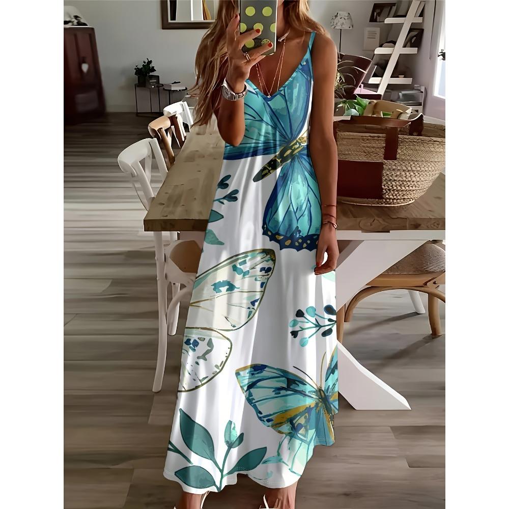 

Printed Design Butterfly Floral Print Design Pattern Four Seasons elegant style casual style sling dress 2XL