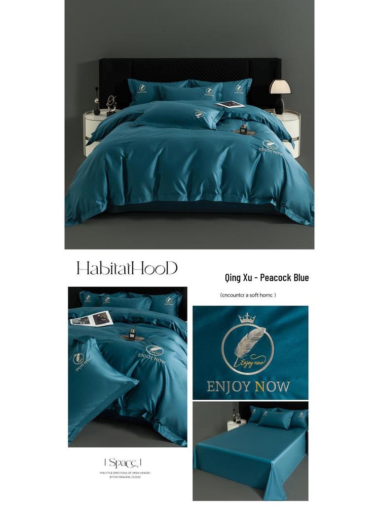High-End 60s Long-Staple Cotton Embroidered Four-Piece Bedding Set with Duvet Cover & Bed Sheet