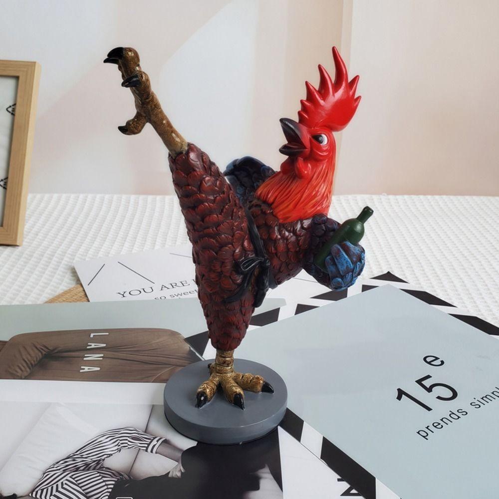 Funny Drunken Kung Fu Chicken Statue Creative Animal Miniatures Figurine Rooster Sculpture Cabinet
