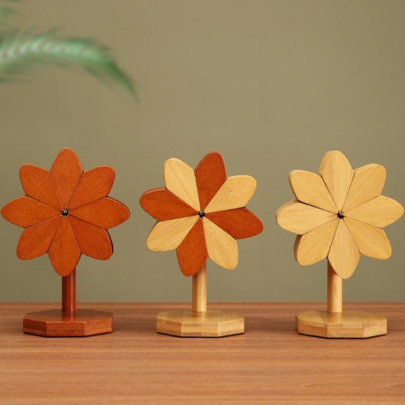 Heat Resistant Wooden Trivet Set Countertop Protectors Natural Wood Pinwheel Shape Placemat For Hot Dishes Pots Pans