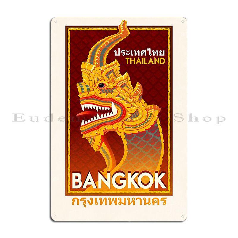 Travel Poster Bangkok Thailand Metal Sign Print Wall Mural Printing Bar Custom Tin Sign Poster
