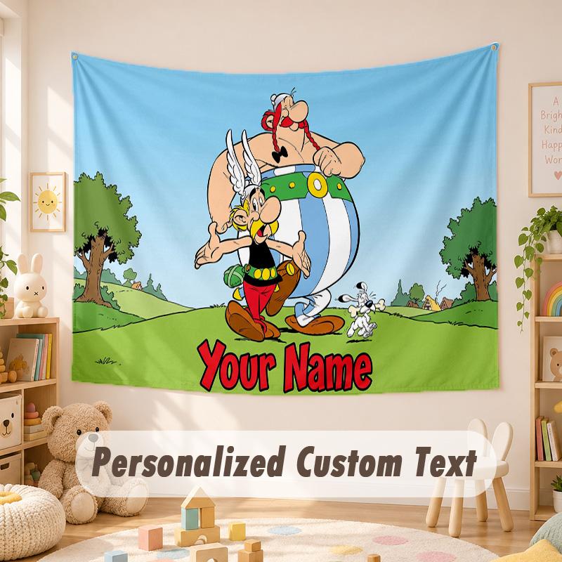 Custom Name Text Tapestry,Asterix & Obelix Boho Wall Hanging, Decorative Backdrop Tapestry For Room
