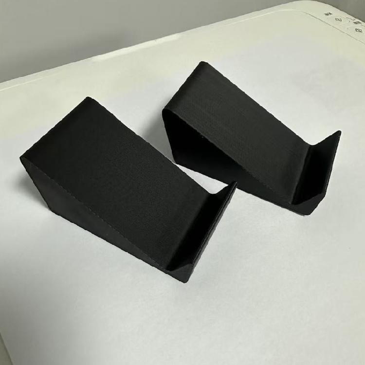 Speaker Tilt Risers for Desktop Use, Pair of Black Inclined Supports with Raised Front Lip and No Separate Mounting Parts