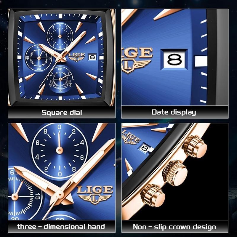 Top-Marke Luxus Herrenuhren Mode Militärisch Quadratisch Chronograph Quarz Armbanduhren Herren Sport Wasserdichte Uhr