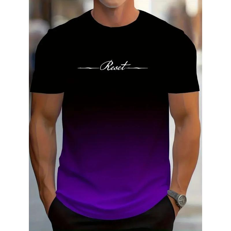 Men's Gradient Reset Letter 3D Printed T-shirt Summer Outdoor Casual Sports Quick Drying Short Sleeve Top Plus Size Men Clothing