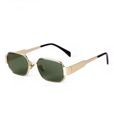 Retro Gold Metal Punk Square Sunglasses for Women Men Designer Fashion Green Lens UV400 Protection