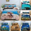 Sea Turtle Duvet Cover King Size Shark Bedding Set,Ocean Animals Bed Set,Tortoise and Coral Printed Polyester Comforter Cover