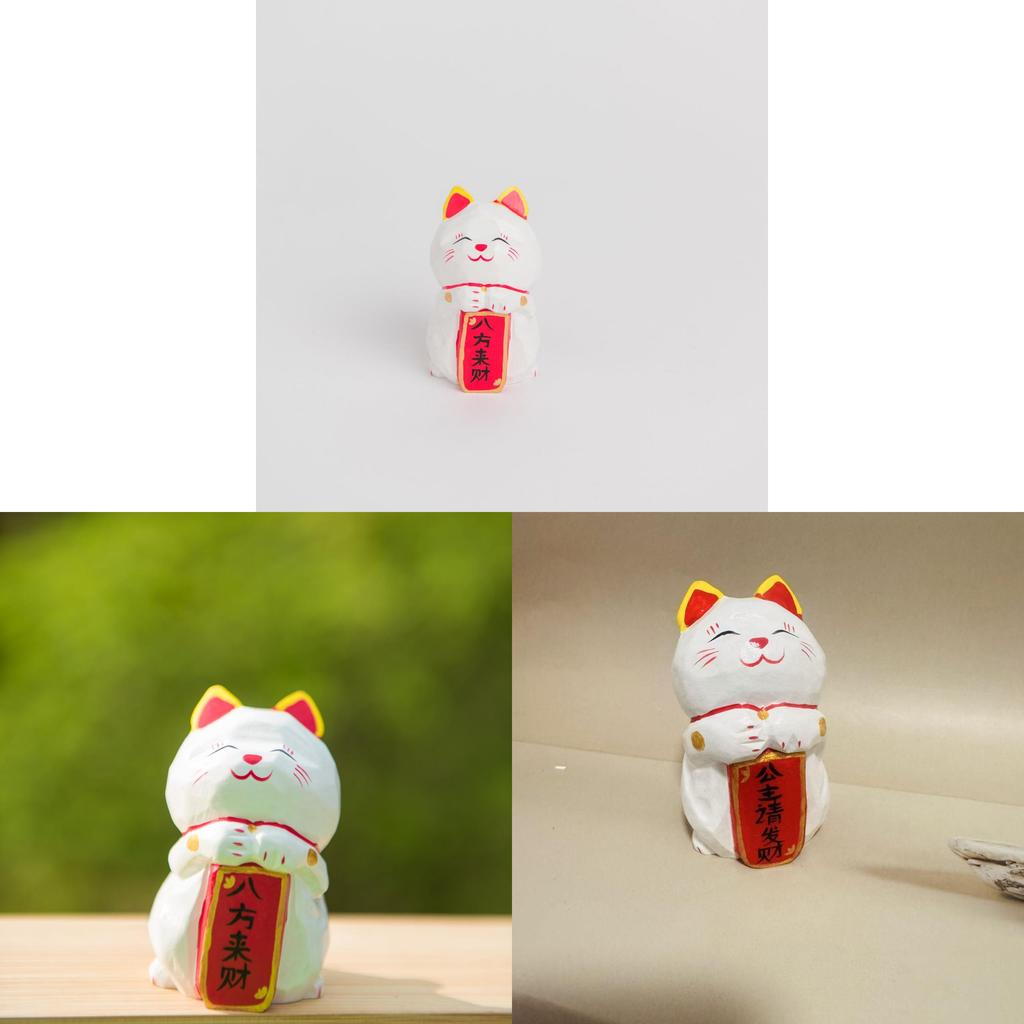 Wooden Lucky Cat Figurine With Modern Minimalist Design For Home Office Decor And Gift Giving