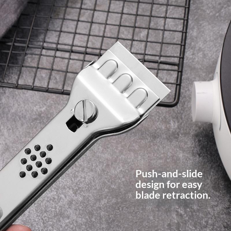 Stainless Steel Hob Scraper Kitchen Glass&Ceramic Scraper With Replacement Blades Wall Floor Window Cleaning Scraper Tools