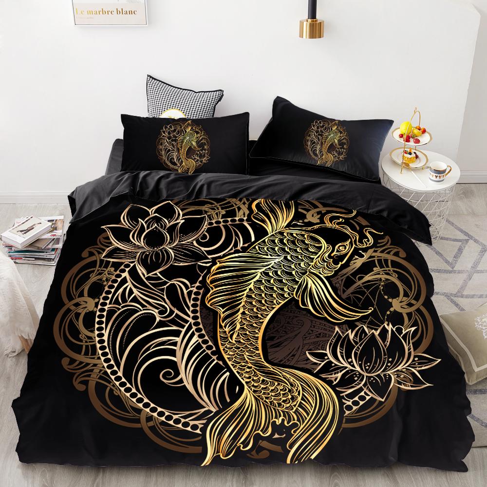 3D HD Digital Printing Bedding Set,Black Duvet Cover Set Queen Cal King,Bedclothes Golden Dragonfly Drop Shipping