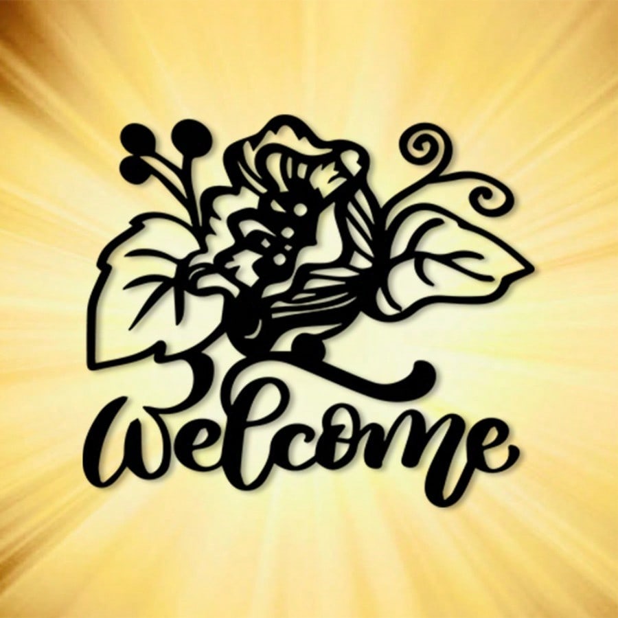 Vintage Welcome Metal Wall Art Floral Ironwork Decor