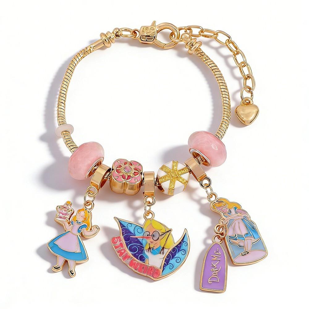 Alice In Wonderland Charm Bracelet With Zinc Alloy And Electroplated Finish For Unisex Wear
