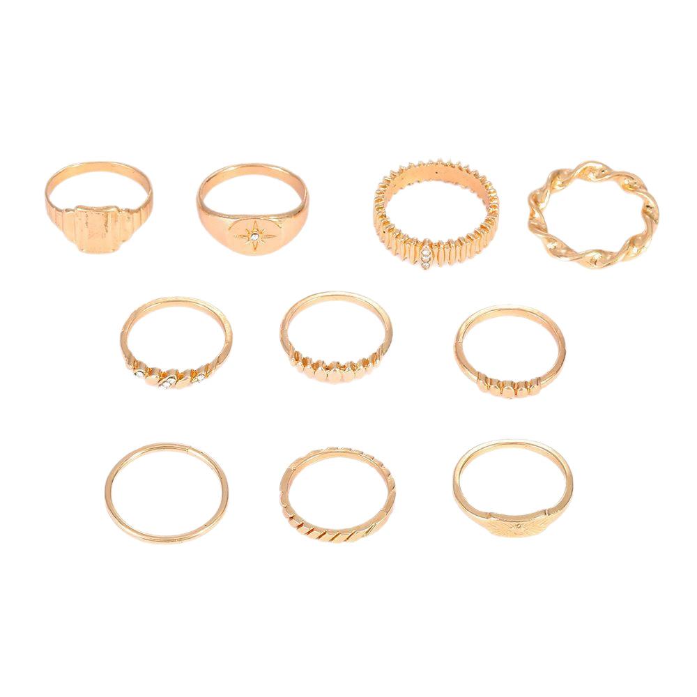 European and American new gold stacked ring set female ins style niche design sense open ring light luxury