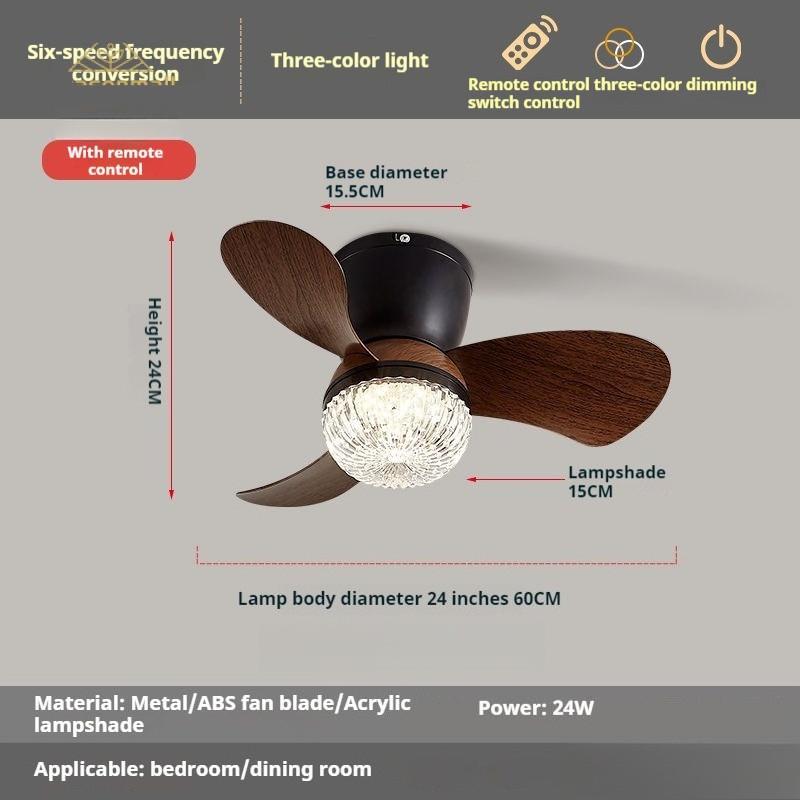 24 Inches Electric Ceiling Fan Light  Nordic Dining Room Ceiling Fan Light Lamp Six-speed Frequency Conversion Chandelier Fan