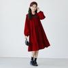 2025 Autumn/Winter Velvet Korean Style Girls' Princess Dress with Bow and Turn-Down Collar