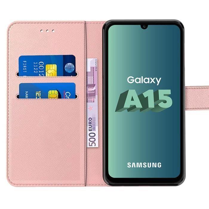 Coque de protection pour Samsung Galaxy A15 4G-5G - BOOLING - Rose - Antichoc - Cuir PU