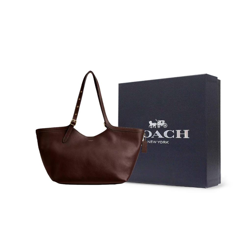 Coach Gramercy 35 Logo Charm Magnetic Snap Closure Pebbled Leather Tote Bag Women Tote Maple CAM00-B4MPL