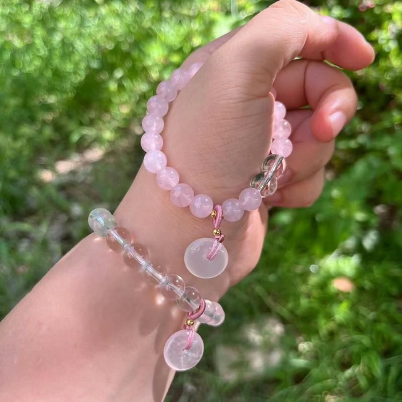 Natural White Quartz Crystal Bracelet With Pendant Handmade Minimalist Single Strand Women Friendship Gift