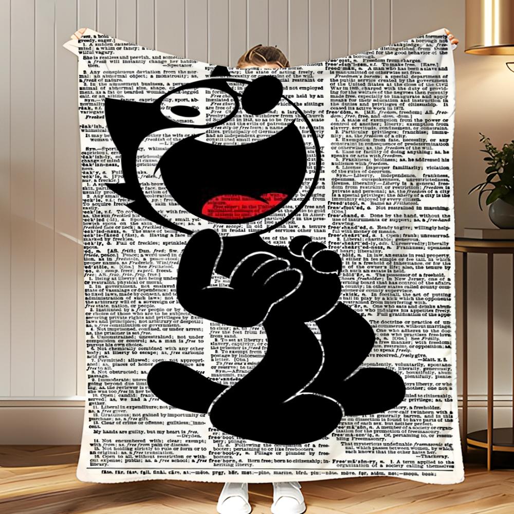Classic Cartoon Felix the Cat Throw Soft Coral Fleece Blanket 310gsm Fluffy Warm Throw for Sofa Bed Couch Bedroom Decor