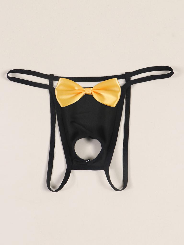 Tanga Sexy Masculina Sem Fundo Gentleman Tentador Lingerie Calcinha Com Laço Frente Aberta Costas T Fio Dental Garçom Smoking Fantasia Cosplay