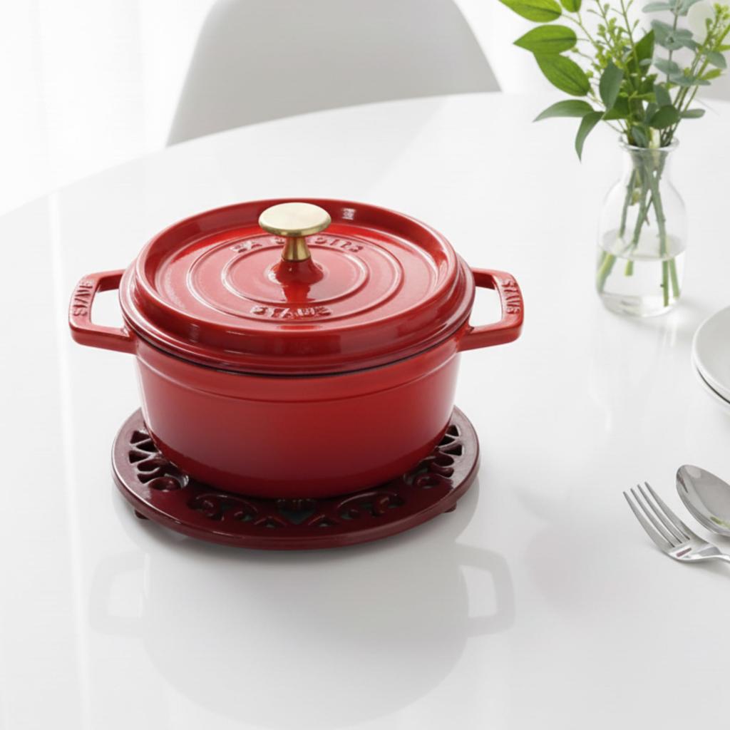 tatiuh Cast Available in Two Colors and Compatible with Dutch Ovens and Enameled Stylish Gift Idea Trivet, Iron, (Red White), Enameled,