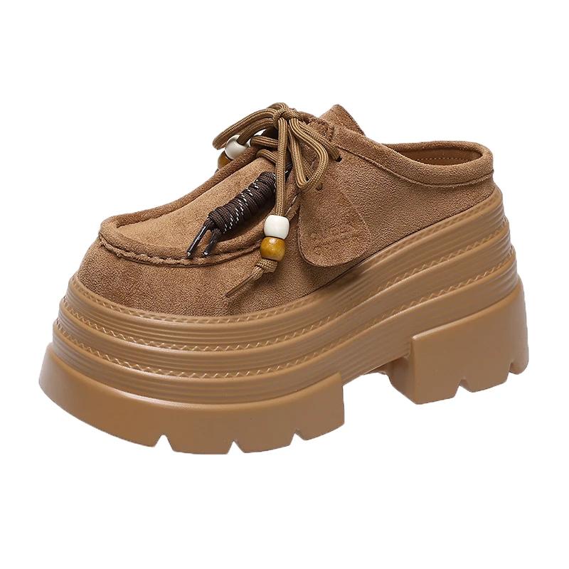 

Модные 10-сантиметровые кожаные шлепанцы на платформе и танкетке, дышащие слипоны, синтетические туфли-лодочки Мэри Джейн, модная обувь 2025 34 коричневый