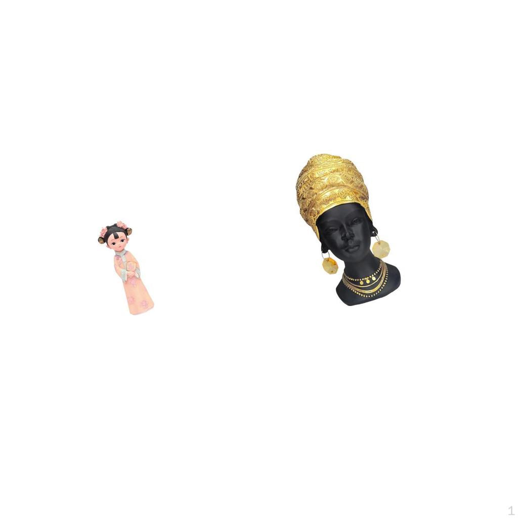 Traditional Chinese Girl And African Woman Resin Statue Sculpture Miniature Figurine Creative
