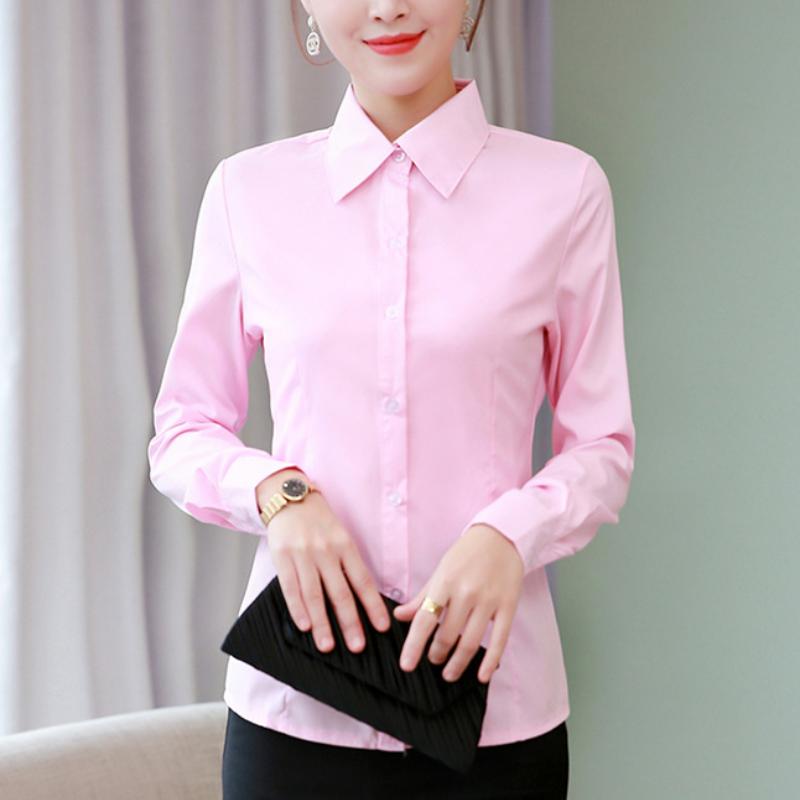 Women's Spring Autumn Korean Black Red Tops Ladies Long Sleeve Office Lapel Collar Chiffon Shirt