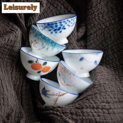 1 Pc Chinese Ceramic Teacup Master Handmade Tea Bowl Hand-Painted Lotus Fish Porcelain Tea Cup Household Tea Set Travel Cup 50ml
