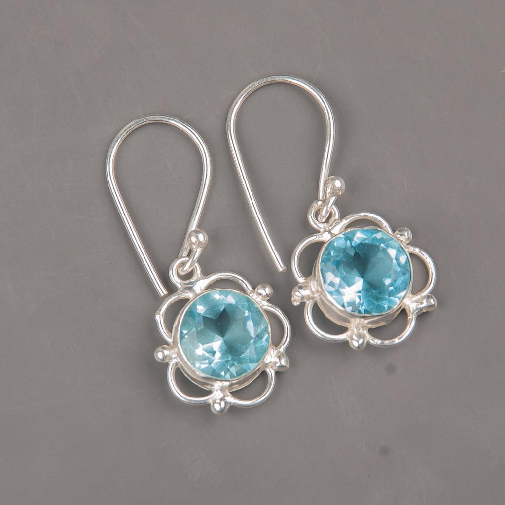 Sky Blue Topaz Gemstone 925 Sterling Silver Jewelry Handmade Women Earrings1.40" EE-56-2