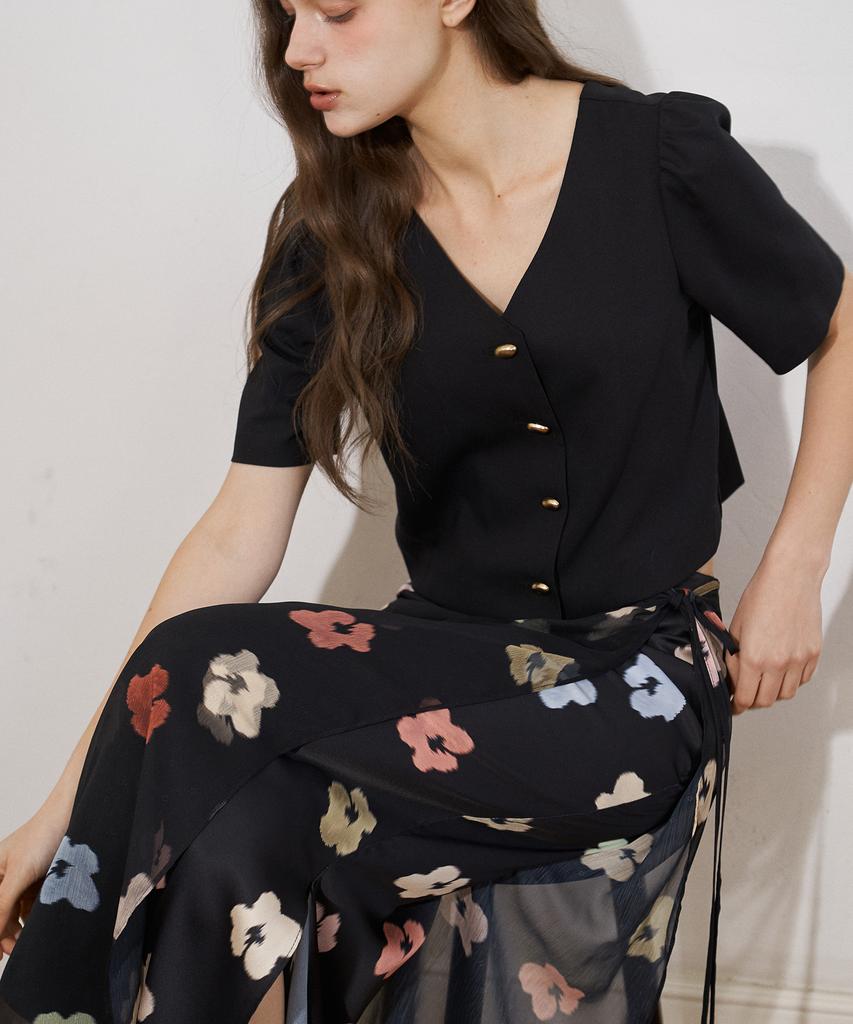 Peullobeu Flower Sheer Set Up Skirt (Bk)