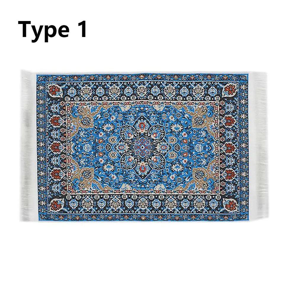 1:12 Scale Dollhouse Carpet Playing House Decor Floor Coverings Floral Pattern Mat Doll Accessories Miniature Weaving Rug