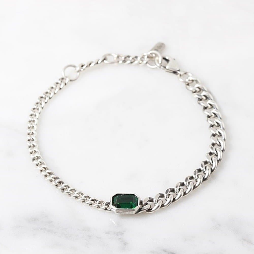 Emerald Cubic Silver Bracelet Men Women Antique 925 Silver Unisex Couple Stylish