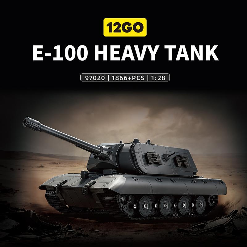 1:28 12GO WW2 Military Tanks Building Block Toys Set E-100 HEAVY TANK TIGER PANZER VIII MAUS Model Bricks DIY  Toy for Boys Gift