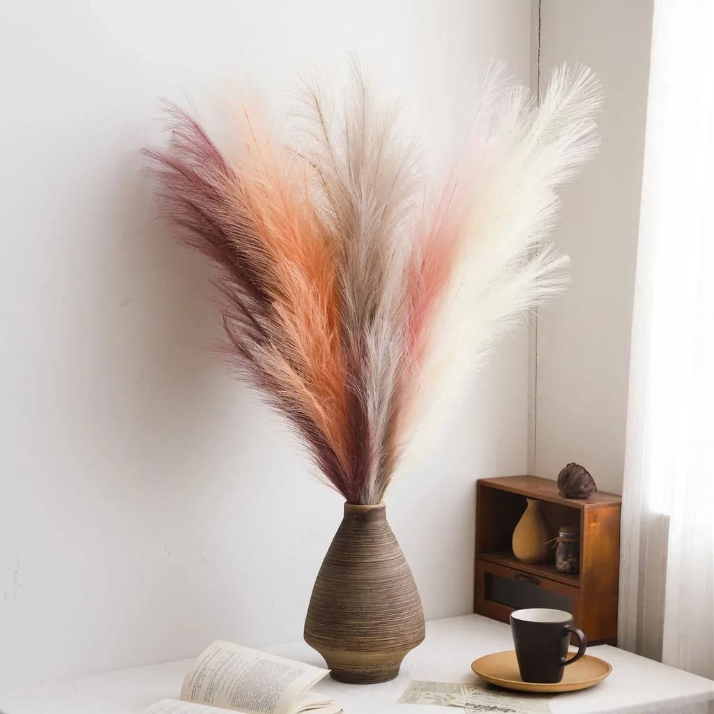 3pcs-Artificial Pampas Grass Simulation Feather Wedding Props Reed Hair Boho Home Decoration