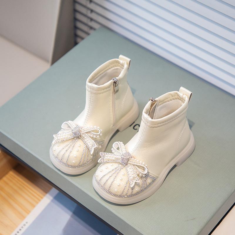 Girls' Bowknot Martin Boots, Popular Autumn and Winter Children's Short Boots, Stylish and Super Soft Baby Princess Style Boots for Young Girls