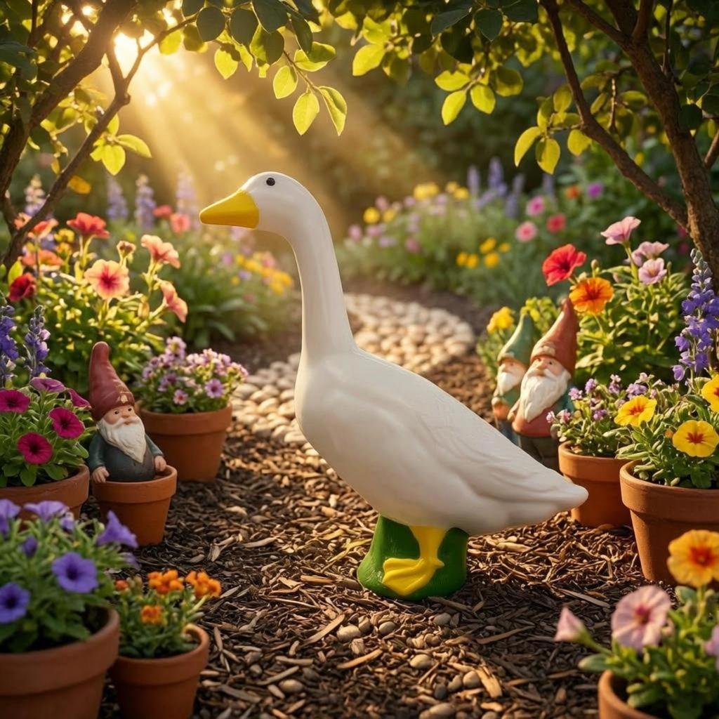 Porch Goose Statue Yellow Beak Standing Black Eyes Lawn Ornament for Garden, Yard,