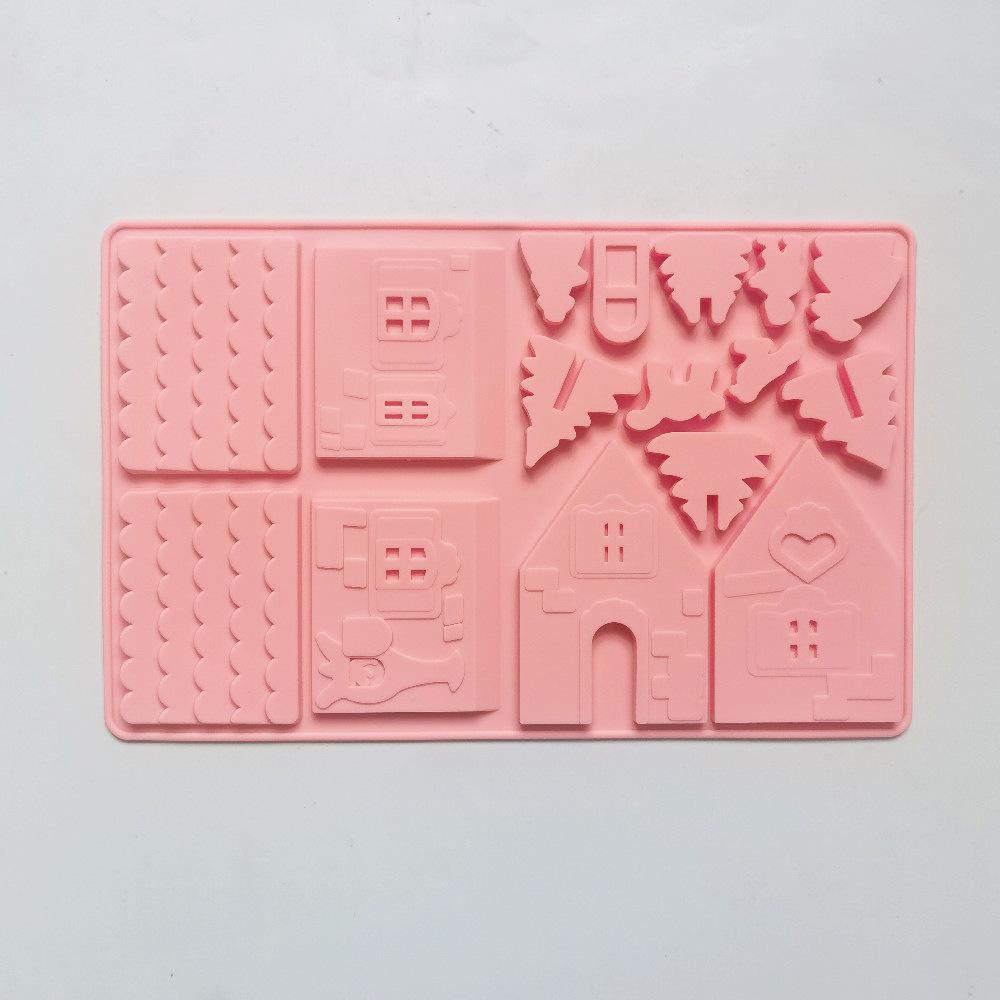 3D Christmas Gingerbread House Silicone Mold Chocolate Candy Cake Baking Mold DIY Christmas House Tree Fondant Decoration Tool