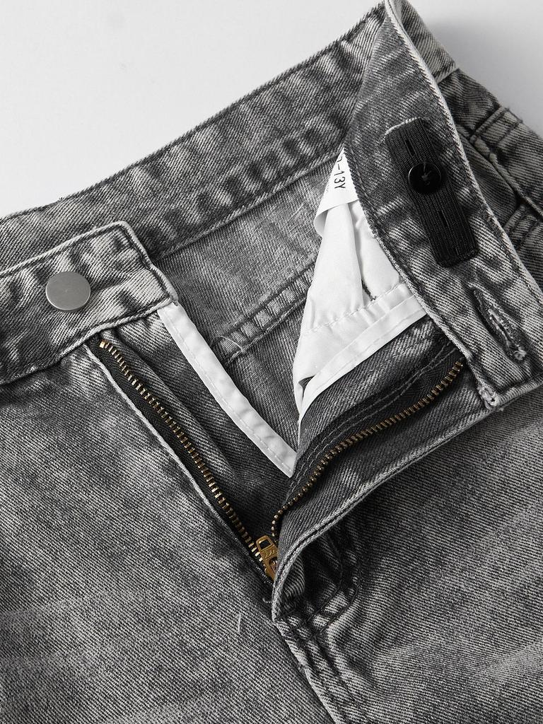 Teen Girls' Adjustable Waist High-Waisted Wide-Leg Jeans - Simple Design