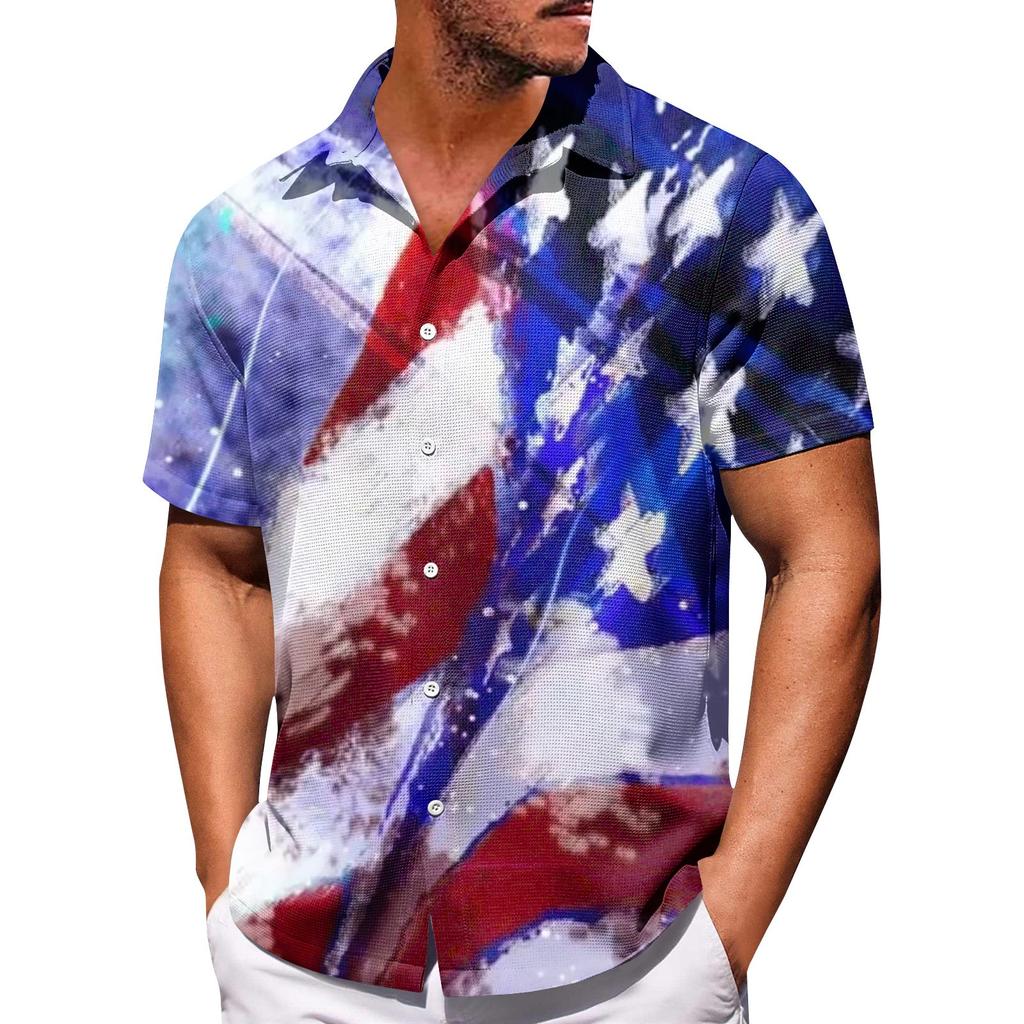 Herre uavhengighetsdag trykk knapp kortarm skjorter herre avslappet mote kortarm skjorter