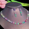 CMM 2ks Módní zlaté stříbrné šperky na párty Pave Multicolor Cubic Zirconia Jednoduchý náhrdelník Náušnice Set pro ženy