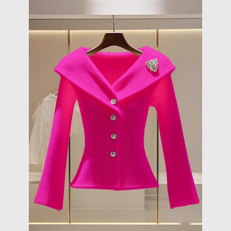 Elegant French-Style Slimming Knit Cardigan - Stylish & Versatile Long-Sleeve Sweater for Autumn/Winter 2024