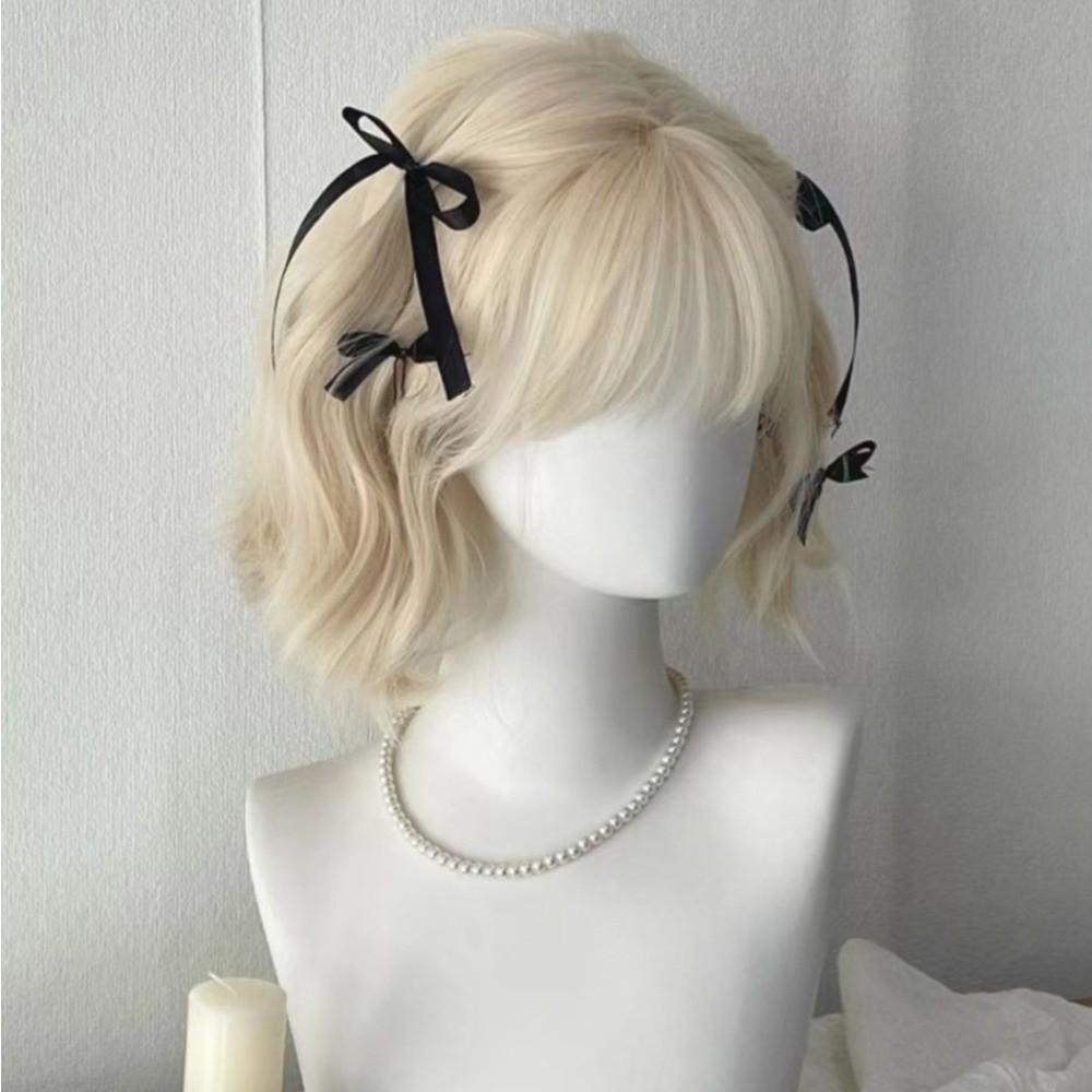 Sladká Lolita Syntetická Paruka Přírodní Bílo Zlatá Cosplay Paruka Krátké Kudrnaté Vlasy Klub Bar