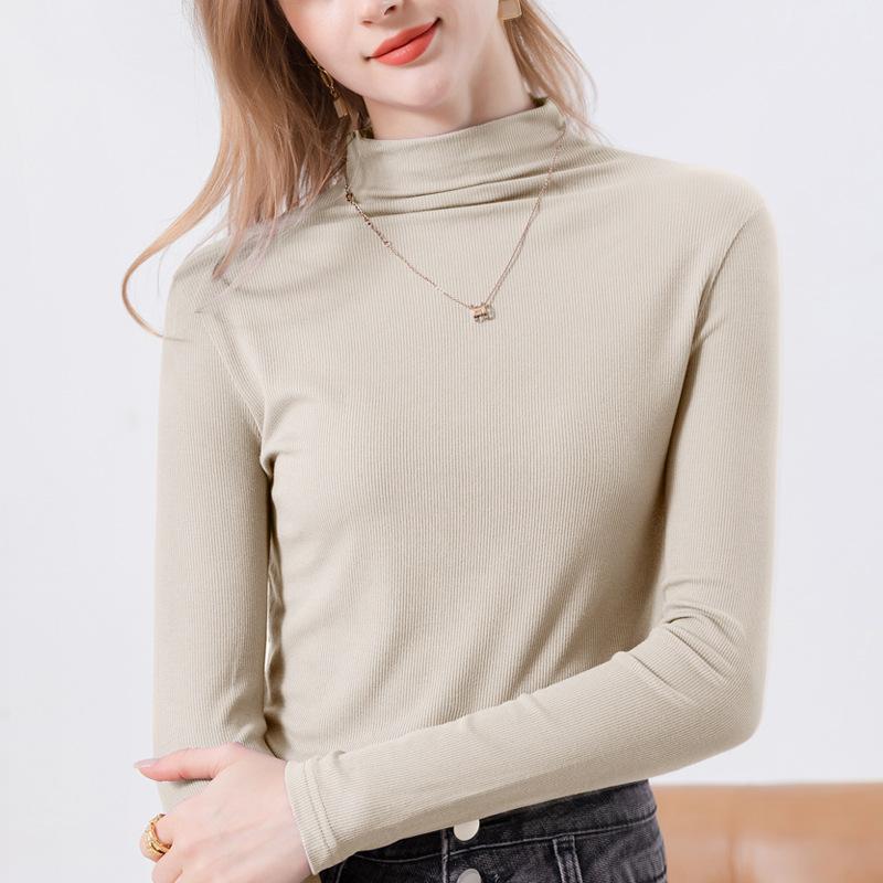 New White Primer Women's Semi-turtleneck Inner Summer Dress Middle Collar Modal Cotton Long-sleeved T-shirt Women